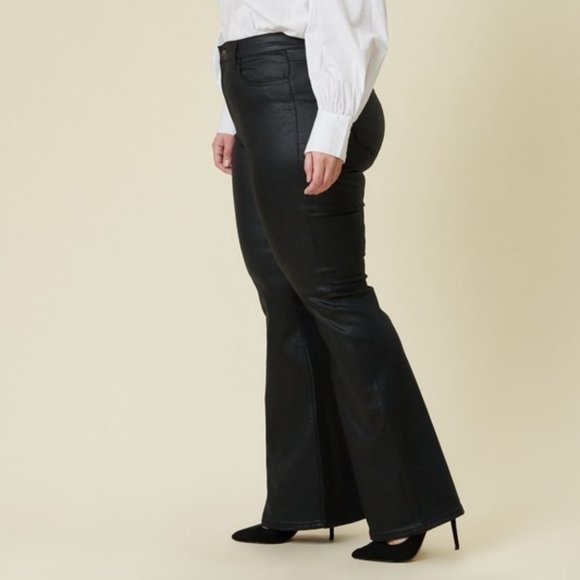 Plus Size Coated Black Flare Jeans - Picture 6 of 8